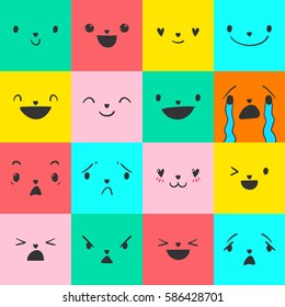 Square emoticons with different emotions, vector set of various hand-drawn cute expressions, EPS 8