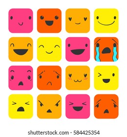 Square emoticons with different funny emotions, vector set of various hand-drawn cute expressions, EPS 8