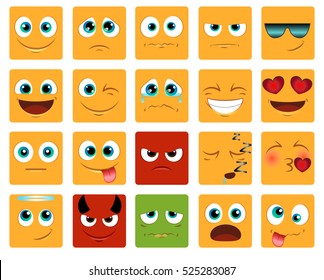 Square Emoticons Or Smileys Icons Set For Web