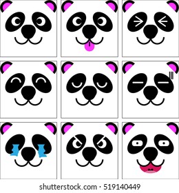 Square emotion face of Black and white Panda vector isolated
