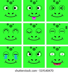 Square emotion face of Green Frog vector isolated