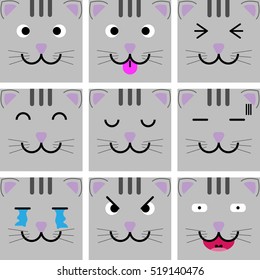 Square emotion face of Grey Cat vector isolated
