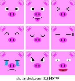 Square emotion face of Pink Pig vector isolated - Shutterstock ID 519140479