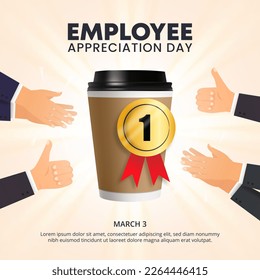 Square employee appreciation day background with a cup of coffee