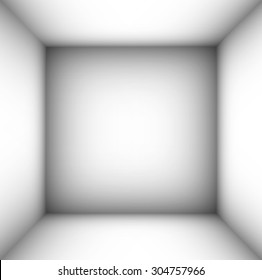 square empty room with shaded white walls