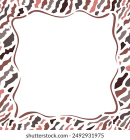 Square empty wavy frame on white background. Beige spots. White, brown and beige colors.