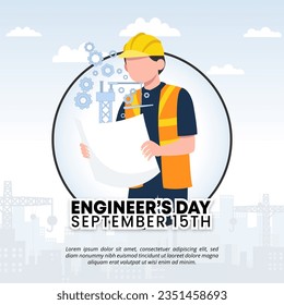 Fondo del Día del Ingeniero Cuadrado con un ingeniero y un plano