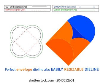 Square Envelope Dieline-Vorlage und 3D-Box, die leicht änderbar sind