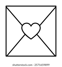 Square envelope with heart black line icon isolated on transparent background