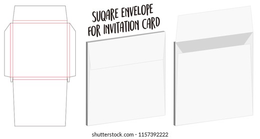 Square Envelope For Invitation Card Dieline Mockup