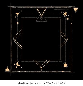 Square esoteric gold frame on black background