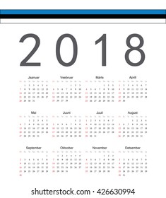 Square Estonian 2018 year vector calendar. Week starts from Sunday.