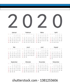 Square Estonian 2020 year vector calendar. Week starts from Sunday.