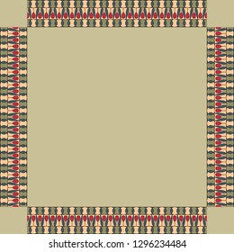 Square ethnic frame. Empty space for your text. Vintage poster. Blue geometric elements on an olive background. EPS10