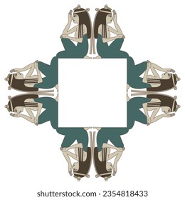 Square ethnic frame with seated ancient Egyptian women. Isolated vector illustration.