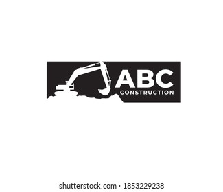 square excavator and backhoe emblem logo template with alphabeth logotype