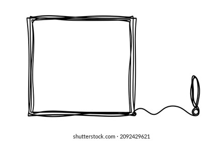 Square with exclamation mark as line drawing on white background. Vector