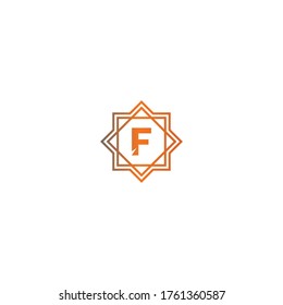Concepto de diseño de letras del logotipo F cuadrado en la ilustración en color negro y naranja
