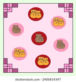 Square Fabric Handkerchief. Background of happy cats  with smiling for shirt pattern, t-Shirt, greeting card, banner, poster. Vector illustration. 