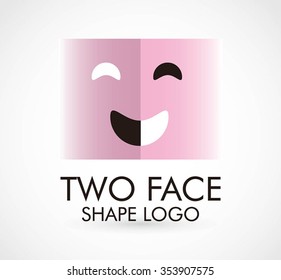 Square face of character abstract vector and logo design or template smile expression business icon of company identity symbol concept
