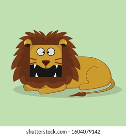 Square Face Cute Lion Vector Shocked Face