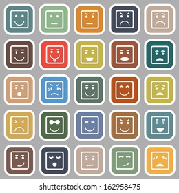 Square face flat icons on gray background, stock vector