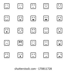 Square face icons with reflect on white background, stock vector