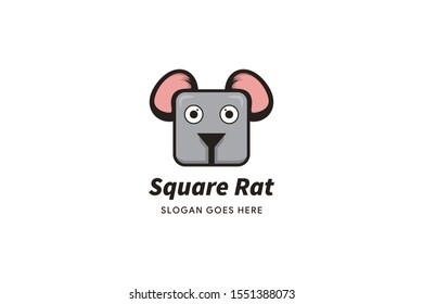 Square face of rat logo design template. Grey color. 
