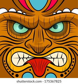 Square Faced Tiki Mask - Vector illustration