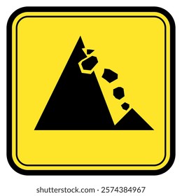 Square falling rock warning sign. Vector.