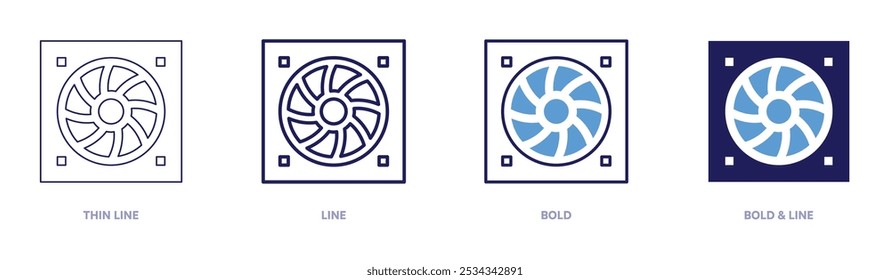 Square fan icon in 4 different styles. Thin Line, Line, Bold, and Bold Line. Duotone style. Editable stroke.