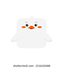 Square farm goose animal face icon isolated on white background. Cute cartoon square shape kawaii gosling avatar for kids character. Vector flat clip art illustration mobile ui game application.
