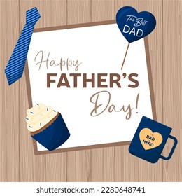 Square father banner on wood background. Happy father's day with symbol of men. Vector illustration.