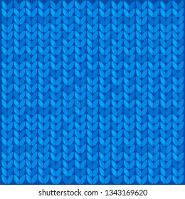 Square filled with knitted yarn texture. Blue color fabric. Vector bright illustration.