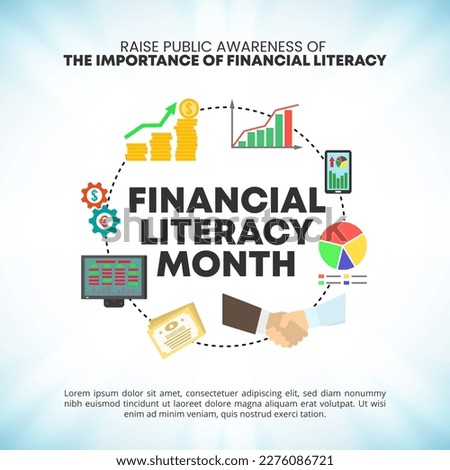 Square financial literacy month background with financial illustration picture