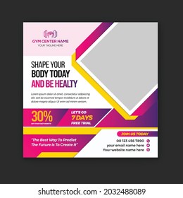 Square fitness social media post template and gym advertising web banner