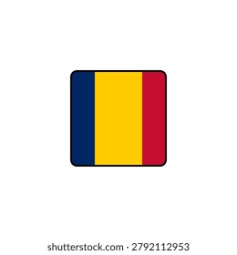 Square flag icon of chad with black outline. chadian national ensign. flat design vector illustration of country symbol.