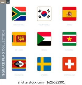 Square flags collection of the world. Square flags of South Africa, South Korea, Spain, Sri Lanka, Sudan, Suriname, Swaziland, Sweden, Switzerland