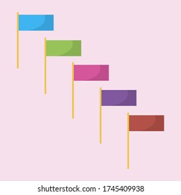 Square flags of different colors on a light purple background