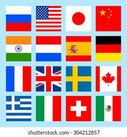 square flags icons in flat style.  Vector illustration