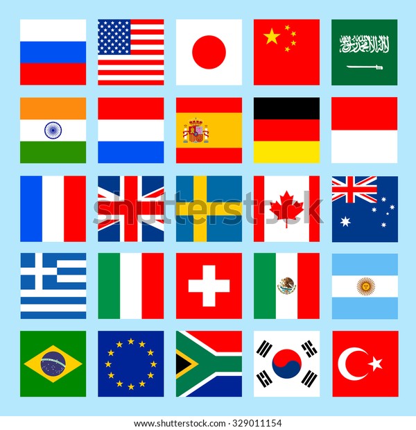 Square Flags Icons Flat Style Countries Stock Vector (Royalty Free ...