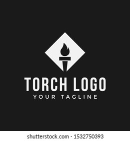 Square Flame Fire Torch Logo Design Template