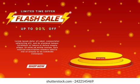 Square flash sale poster or banner with 3d  flash icon