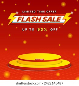 Square flash sale poster or banner with 3d  flash icon