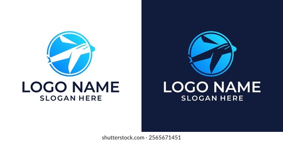 Square flat airplane negative space logo vector symbol illustration design.