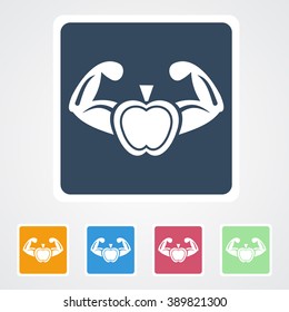 Square flat buttons icon of Apple & Hand or Healthy Eating. Eps-10.