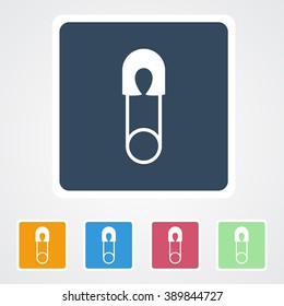 Square flat buttons icon of Baby Pin or Safety Pin. Eps-10.