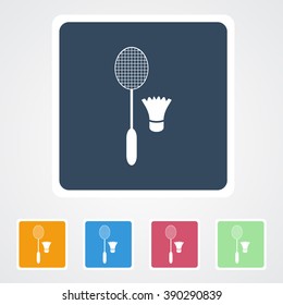 Square flat buttons icon of Badminton. Eps-10. 