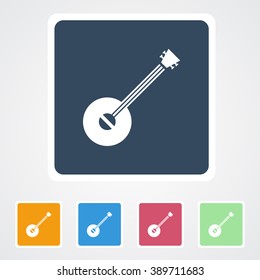 Square flat buttons icon of banjo musical instrument. Eps-10