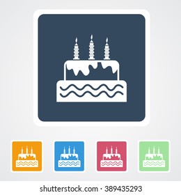 Square flat buttons icon of Birthday Cake. Eps-10.